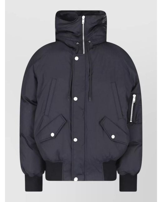MM6 by Maison Margiela Blue Hooded Padded Coat Adjustable Hem Cuffs Pockets for men