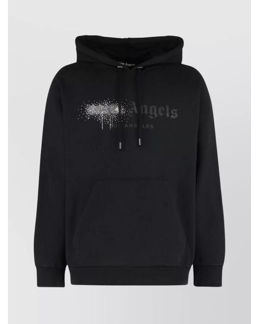 Palm Angels Black Rhinestone Print Cotton Hoodie for men