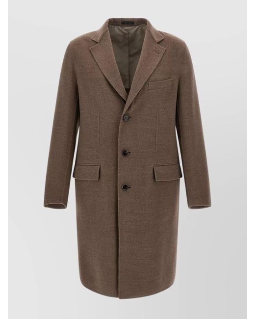 Brioni Brown Notch Lapel Coat With Flap And Chest Pockets for men