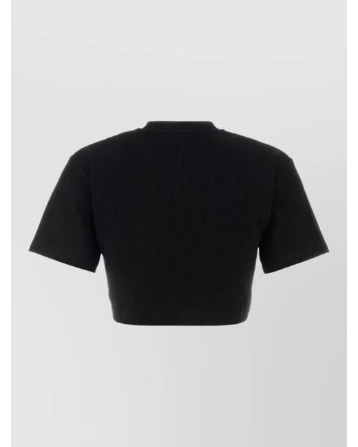 Off-White c/o Virgil Abloh Black Cropped Stretch Cotton Ribbed T Shirt