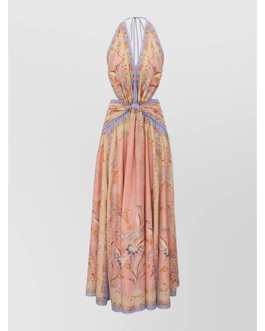 Zimmermann Pink Draped Mini Dress With Cut-Outs And Front Slits