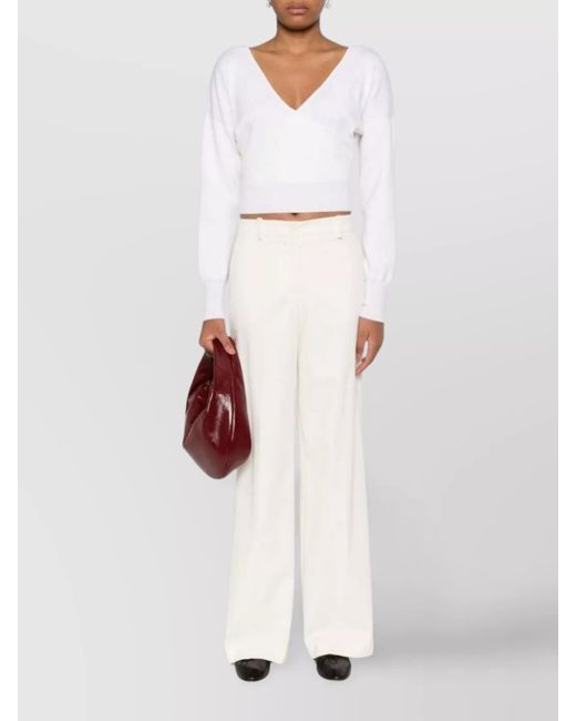 P.A.R.O.S.H. White Straight Cotton Blend Trousers With High Waist