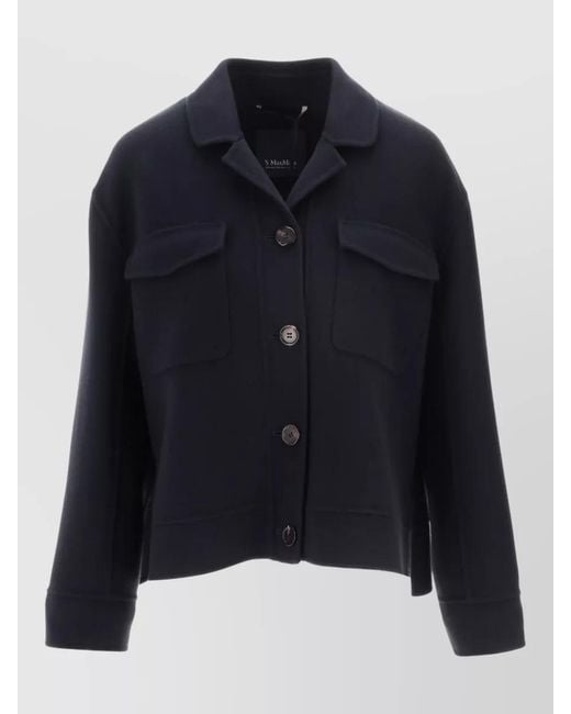 Max Mara Blue Jacket Long Sleeves Flap Pockets Collar