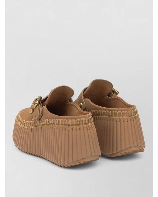 Chloé Brown Nama Mules Platform Sole Round Toe