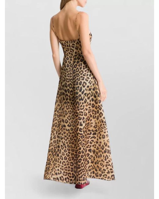 Alberta Ferretti Natural Animal Print Maxi Dress Spaghetti Straps Neckline