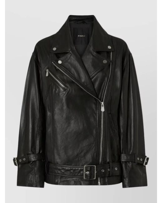 Pinko Black Leather Biker Jacket