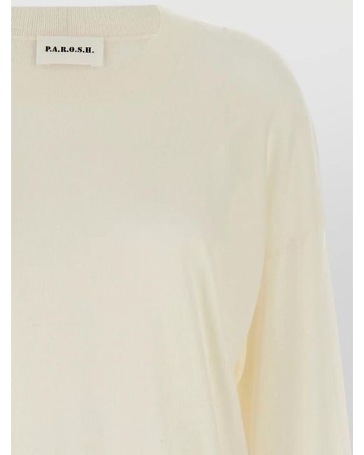 P.A.R.O.S.H. Natural Crew Neck Knit Sweater Dropped Shoulders