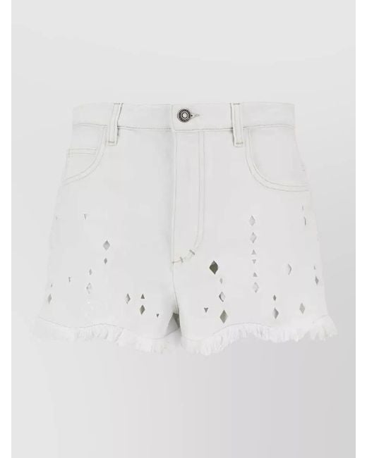 Isabel Marant White Denim Shorts Cutout Frayed Hem Five Pocket