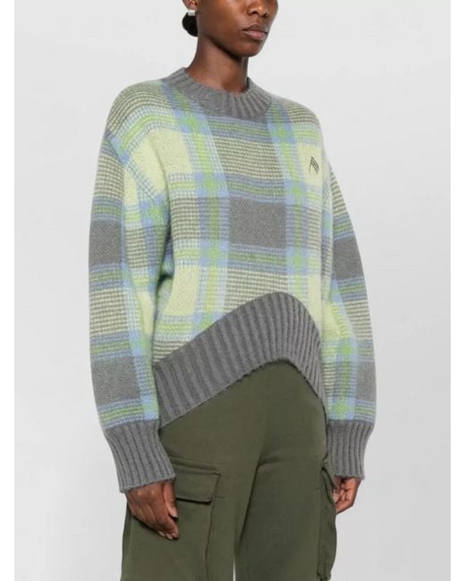 The Attico Gray Wool Crewneck Sweater Casual Check Pattern