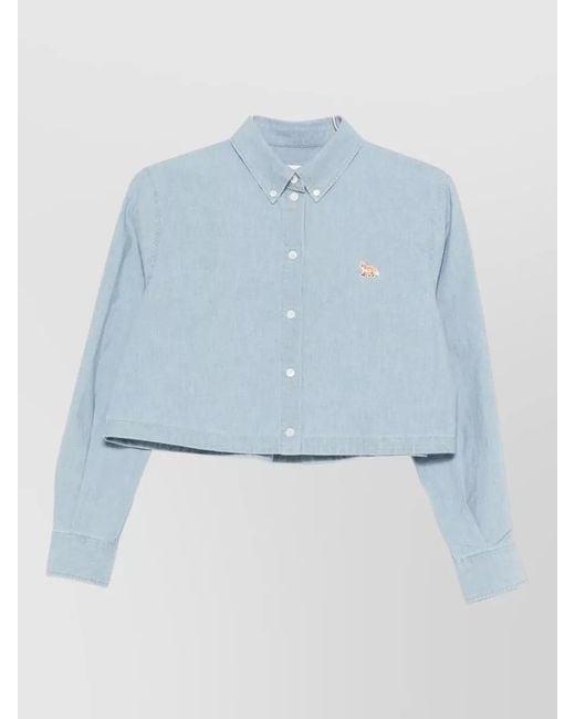 Maison Kitsuné Blue Baby Fox Shirt Cropped Long Sleeves