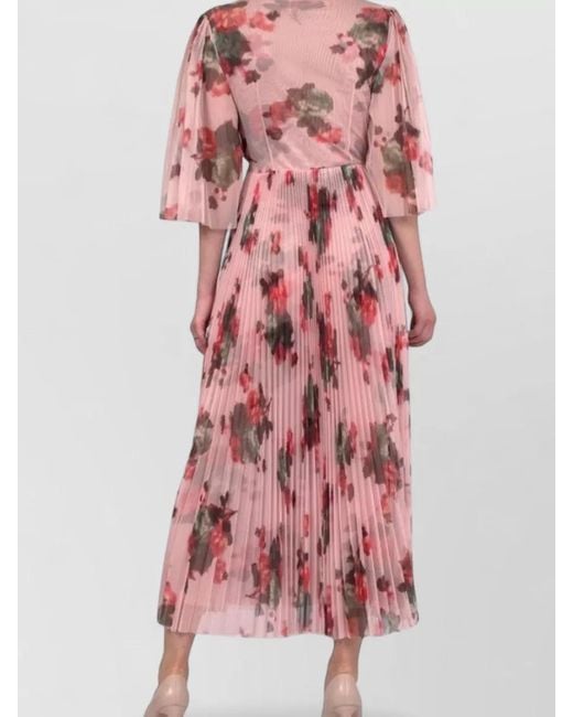 Philosophy Red Wrap Dress Floral Pattern Pleated Waistline