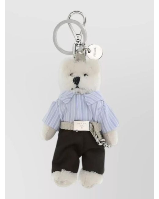 Prada White Teddy Charm Keychain Belt Detail Striped for men