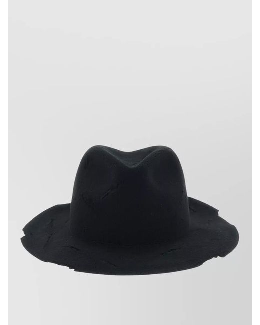Yohji Yamamoto Blue Distressed Hat Featuring Wide Brim for men
