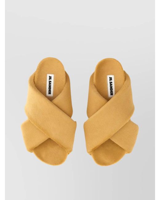 Jil Sander Multicolor Leather Crisscross Flat Sandal With Faux Fur Texture