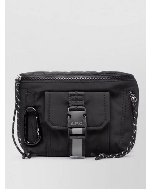 A.P.C. Black Belt Bag Silk Strap Carabiner Drawstring Pocket for men