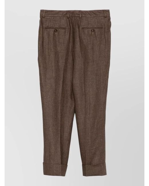 Incotex Brown Linen Trousers Regular Fit Belt Loops