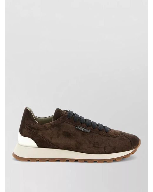 Brunello Cucinelli Multicolor Runners Lace Up Sneakers Suede Shiny Tab