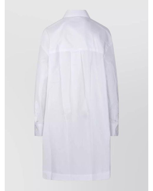AMI White Long Sleeve Wide Shirt Dress Adc