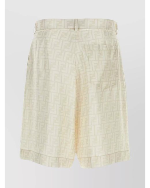Fendi Natural Embroidered Silk Bermuda Shorts for men
