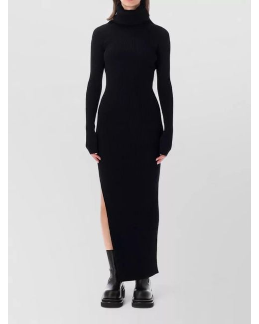 Rick Owens Blue Long Sleeve Rib Knit Turtleneck Dress Maxi