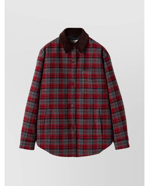 Miu Miu Red Down Checked Oversized Jacket