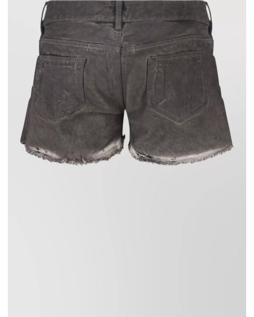 Rick Owens Black Straight Shorts Frayed Hem Distressed Finish Pockets