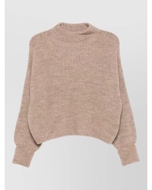 Closed Natural Ribbed Mock Neck Long Sleeve Top