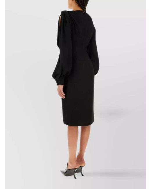 Bottega Veneta Black Viscose V-Neck Long-Sleeve Midi Dress
