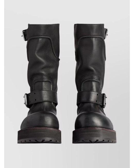 Balenciaga Black Worn Leather Mid-Calf Chunky Sole Boots