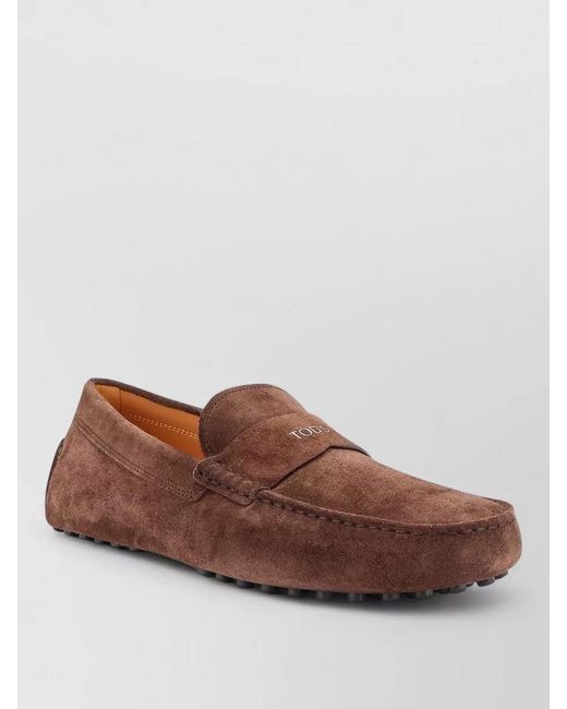 Tod's Brown Suede Moc Toe Loafers Rubber Sole for men