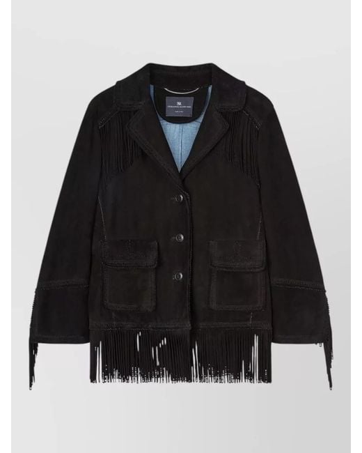 Ermanno Scervino Black Leather Single Breasted Coat