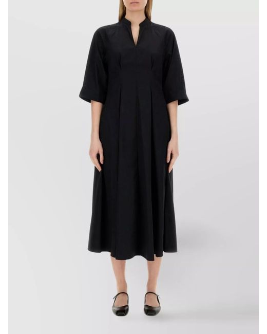 Aspesi Black Long Dress With 3/4 Sleeves And Mandarin Collar