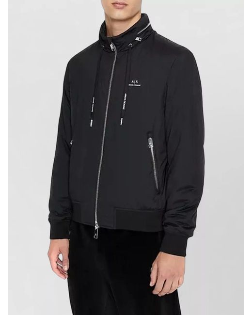 ARMANI EXCHANGE Black Shirt Jacket Ribbed Cuffs Hem Zip Pockets for men