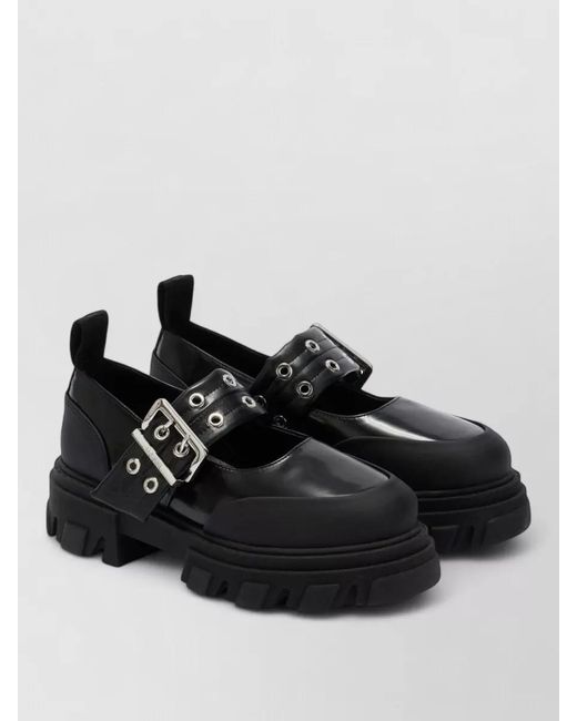 Ganni Black Ballet Loafers Chunky Sole Strap Detail