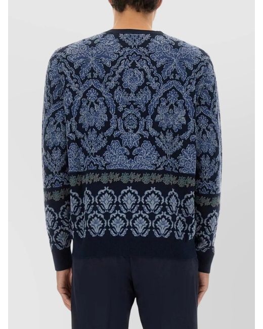 Etro Blue Jacquard Knit Jumper for men