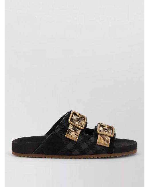 Burberry Multicolor Leather Sandals Buckles Flat Sole Open Toe
