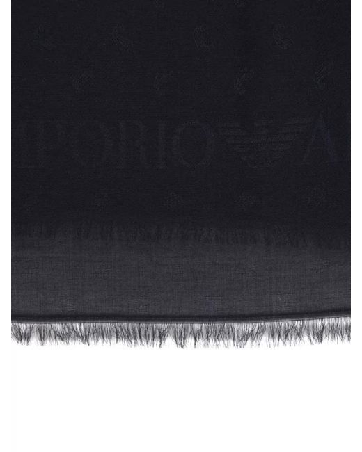 Emporio Armani Blue Monogram Pattern Scarf for men