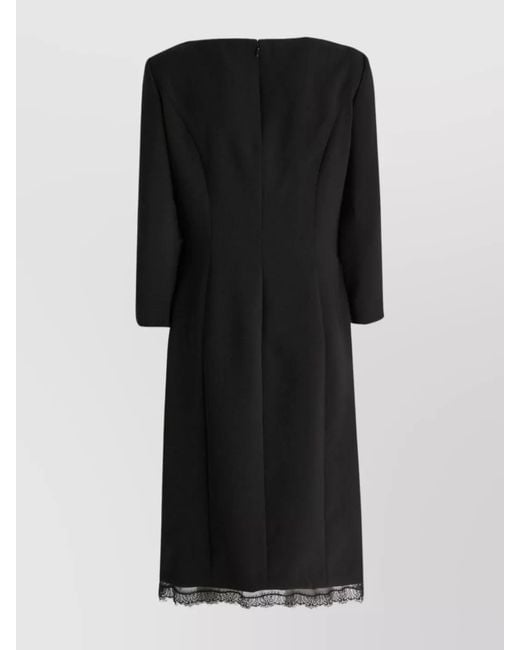 Alberta Ferretti Black Ruffled Lace-Trim Midi Dress