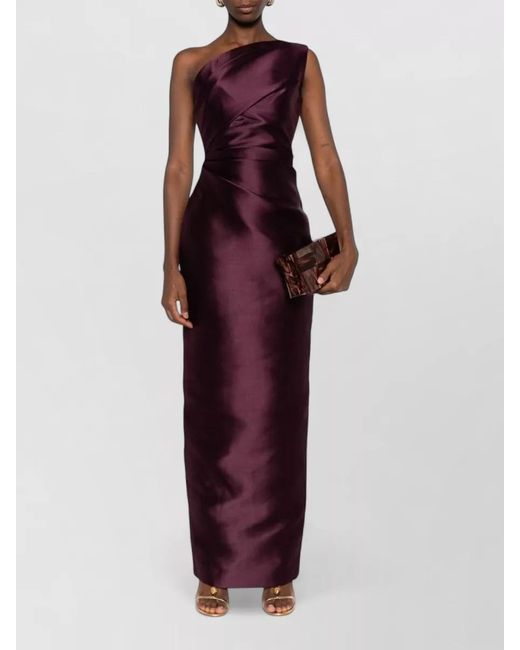 Solace London Purple Kira One Shoulder Draped Satin Maxi Dress