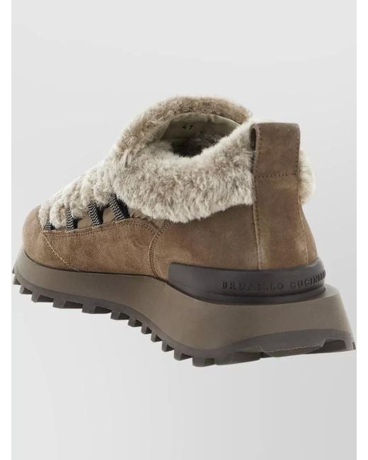 Brunello Cucinelli Natural Suede Shearling Sneakers