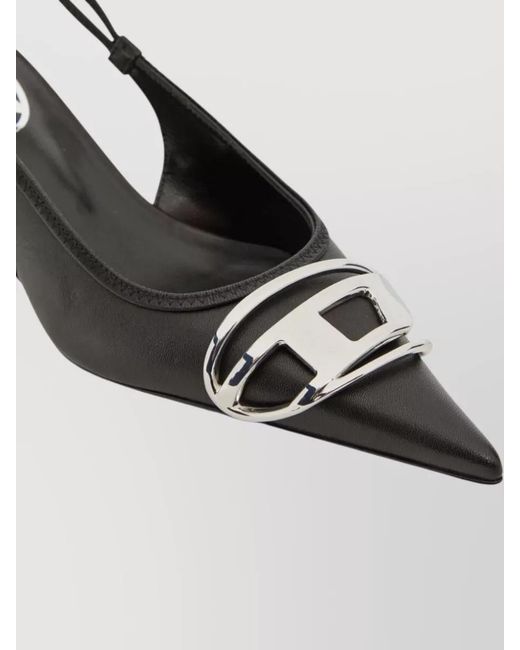 DIESEL Black Venus Leather Slingback Pumps Kitten Heel
