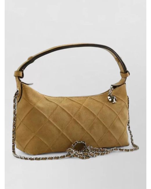 Tory Burch Metallic Fleming Suede Quilted Mini Shoulder Bag