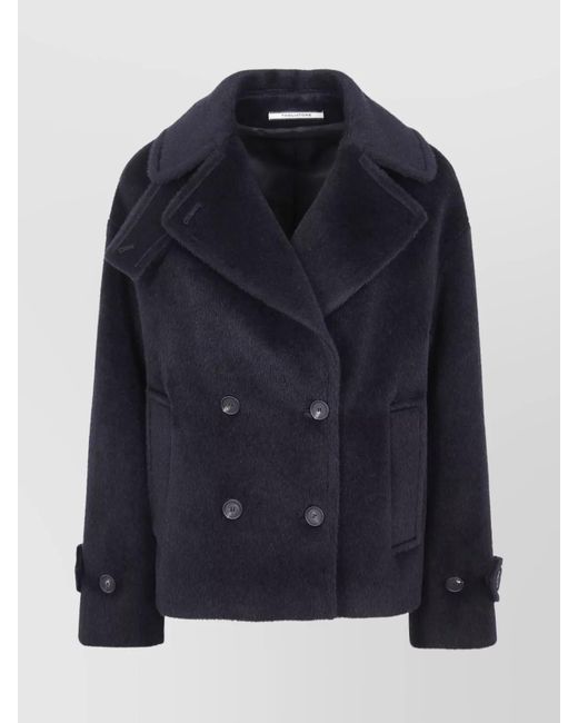Tagliatore Blue Double-Breasted Coat Notched Lapels