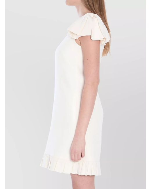 Valentino Garavani White Silk Wool Sleeveless Boat Neck Mini Dress