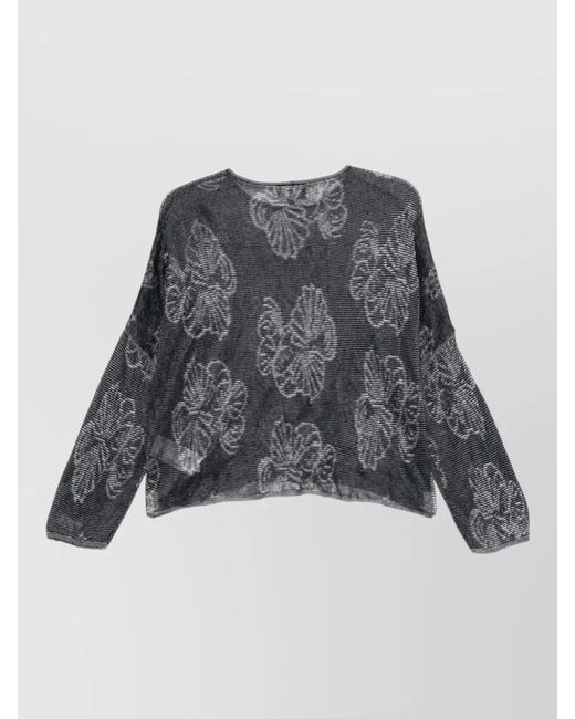 Emporio Armani Gray Floral Crewneck Sweater Lightweight Knitwear