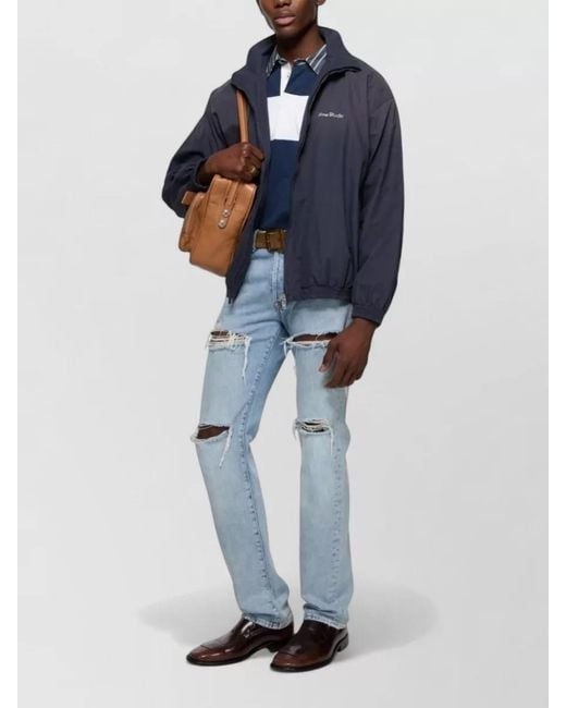 Acne Blue Short Cotton Jacket High Neck Cuffs Hem for men