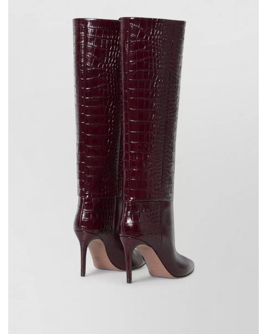 Paris Texas Purple Leather Croc Embossed Knee High Stiletto Boots
