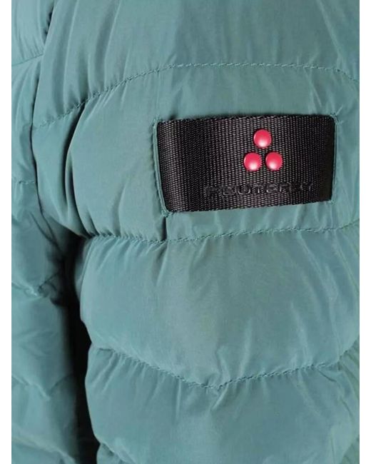 Peuterey Green Hooded Long Coat Fur Trim Quilted Pockets