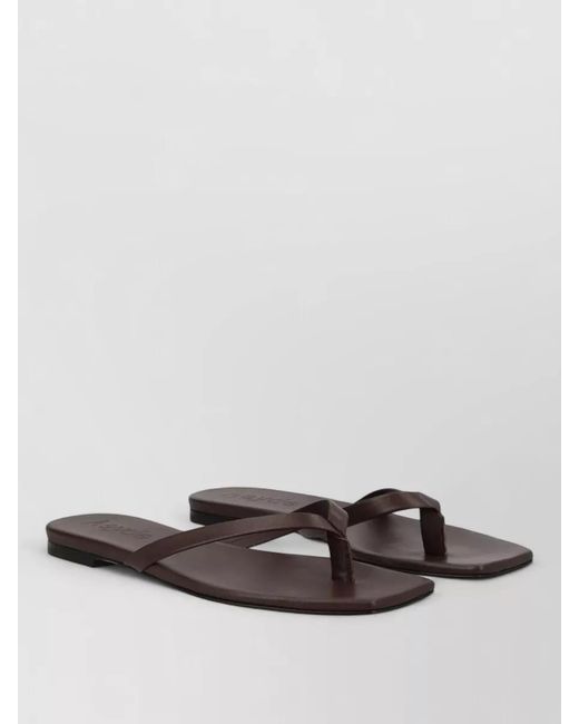 Aeyde Gray Flat Sole Open Square Toe Thong Slides