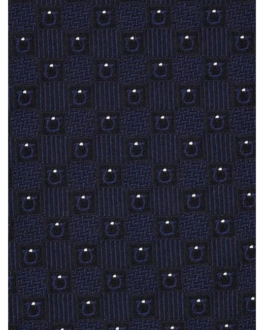 Ferragamo Blue Silk Tie Gancini Motif Jacquard Pattern for men